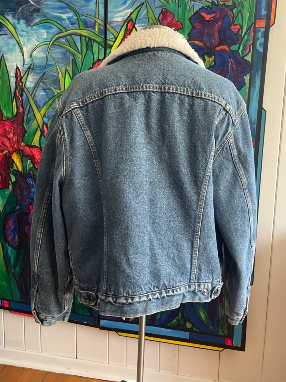 $49 SALE Vintage Levi's Blue Denim Sherpa Lined Trucker Jacket Rare 1970s Unisex - Picture 2 of 11
